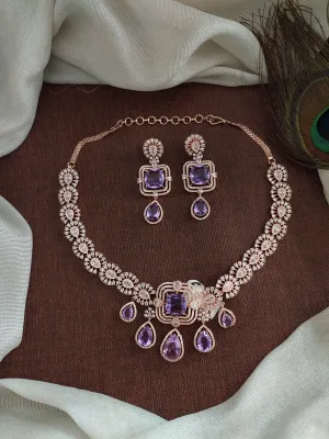 Rose-Gold Short Necklace Set with Zircon/AD Stones