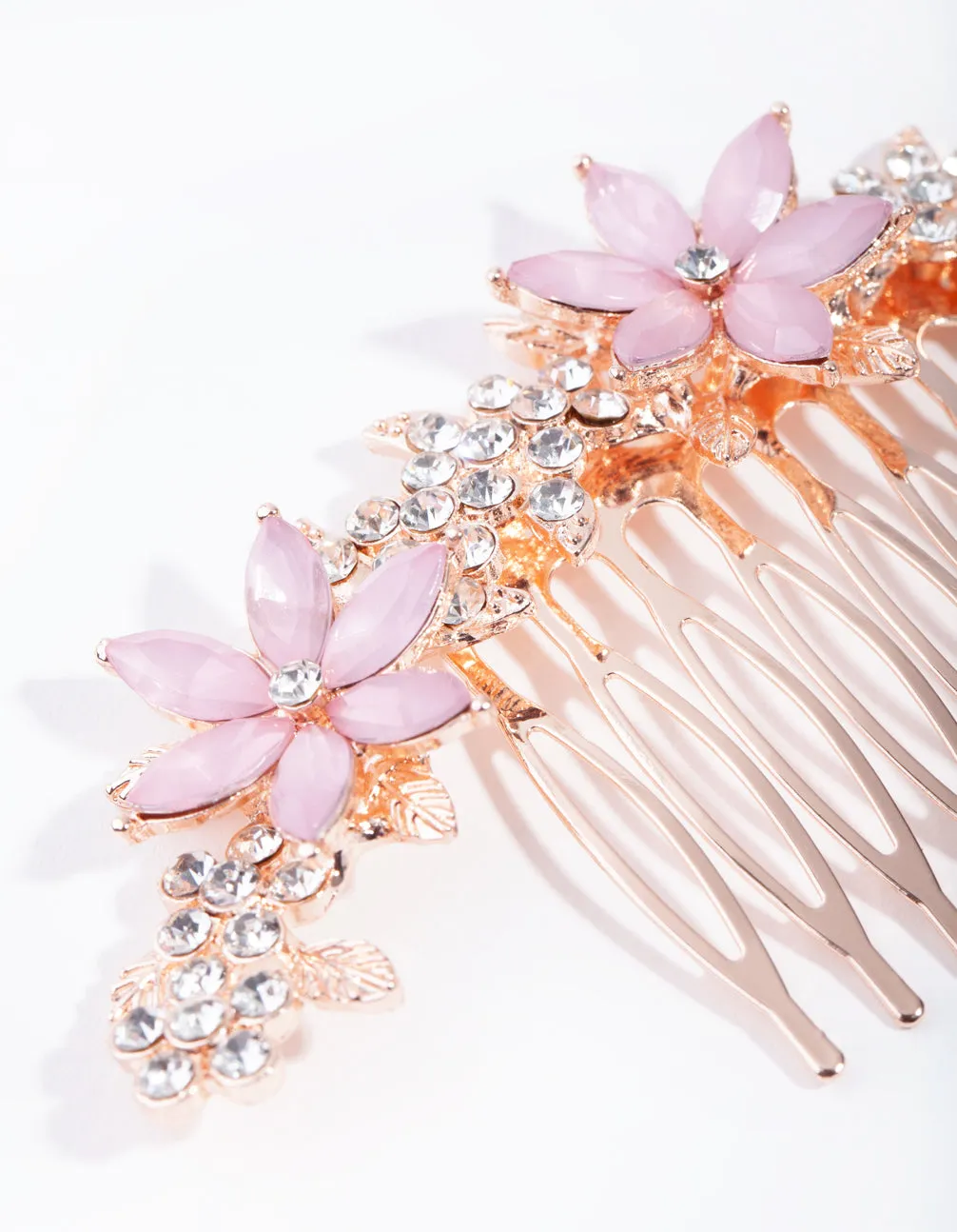 Rose Gold Simple Diamante Flower Comb