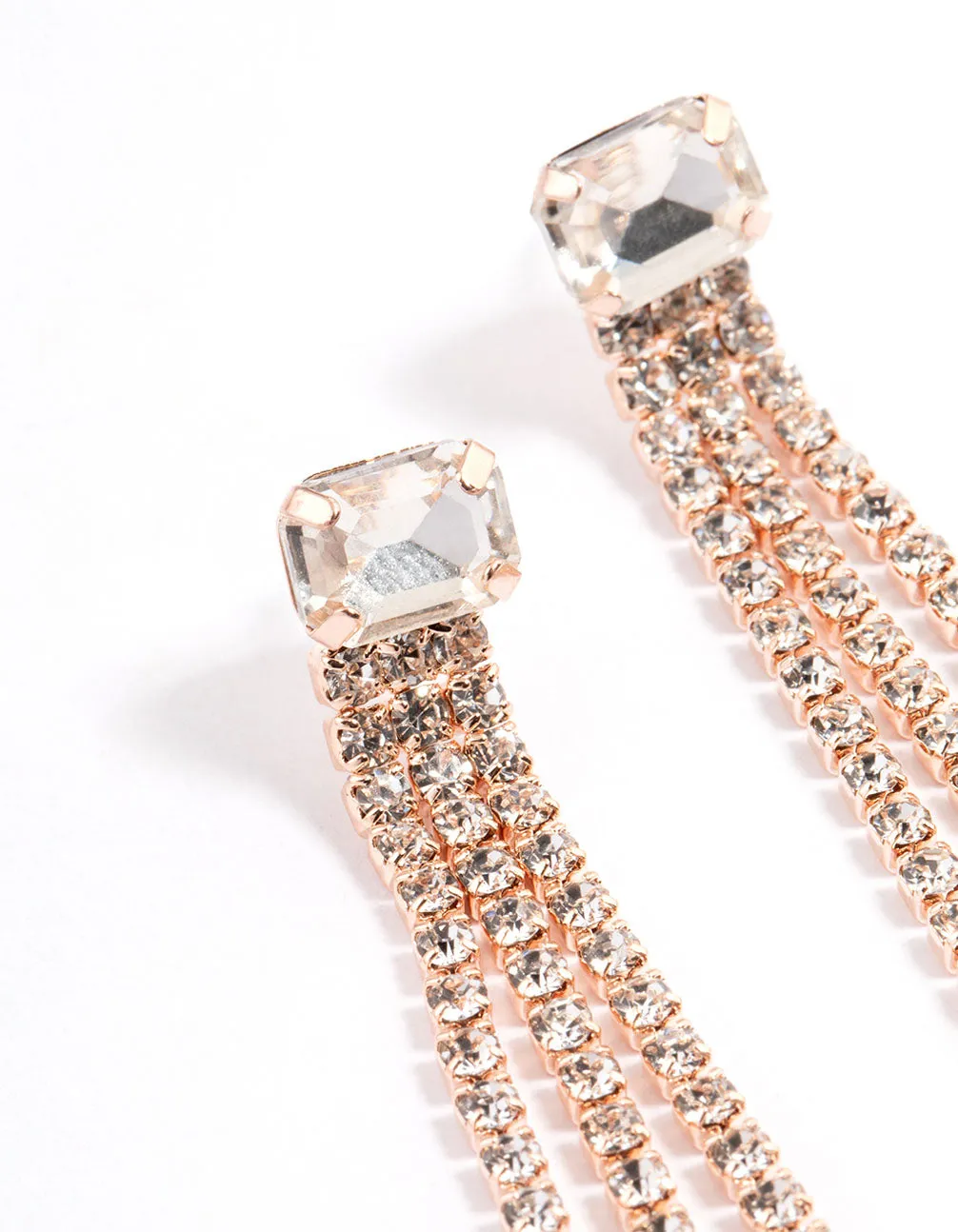 Rose Gold Stone Cupchain Triple Row Drop Earrings