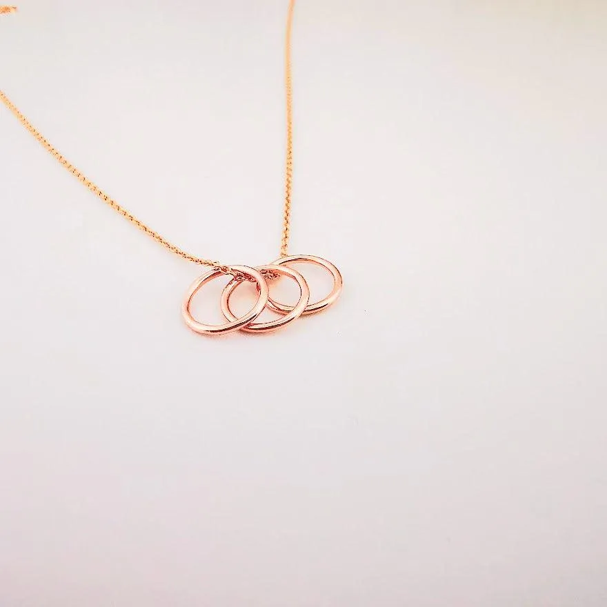 Rose Gold Three Ring Story Necklace