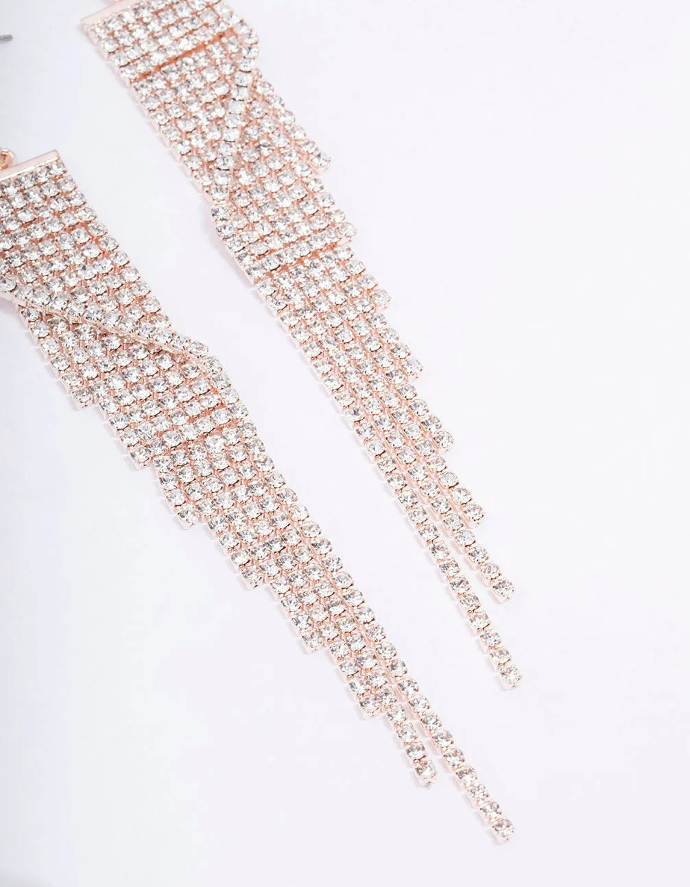 Rose Gold Wrapped Diamante Cup Chain Drop Earrings