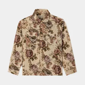 Rose Jacquard Button Up Mens Jacket (Tan/Red)