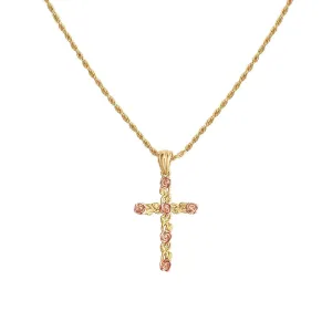 Rose-Kissed Cross Necklace