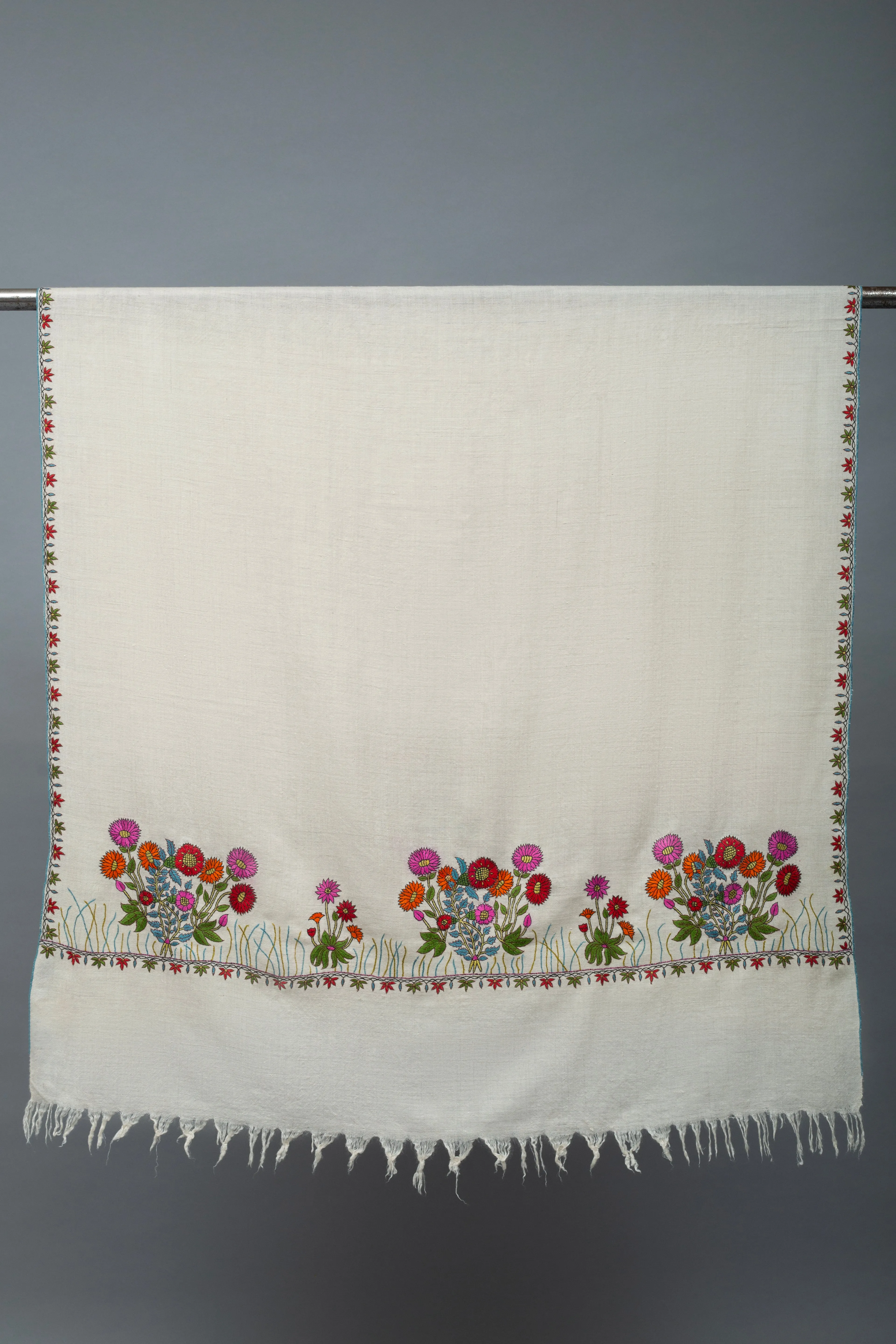 Rose of Sharon Ivory Floral Paldar Embroidered Pashmina Shawl