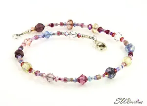 Rose Petal Floral Cascade Crystal Anklet