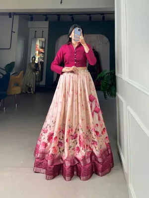 Rose Pink Color Dazzling Dola Silk Floral Lehenga Choli