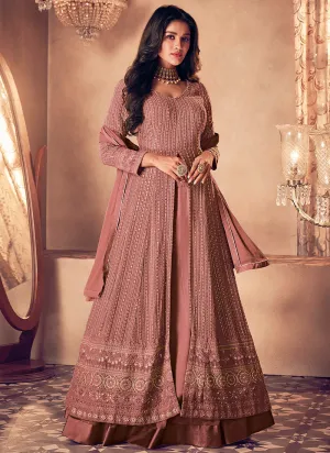 Rose Pink Traditional Sequence Embroidered Wedding Anarkali Lehenga