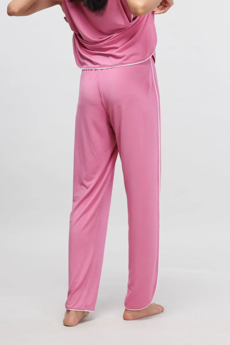 Rose Pink White Piping Pajamas