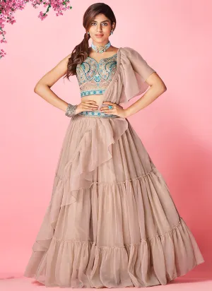 Rose Taupe Multi Embroidered Wedding Lehenga Choli