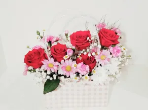 Roses and Seasonal Handbag Arrangement