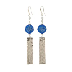 Rosie Fox Aquamarine Gemstone Blue Pansy Tassel Earrings