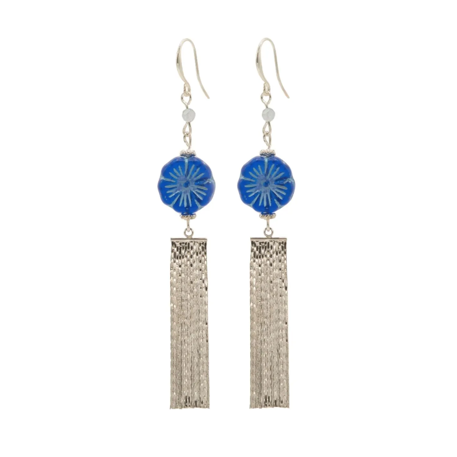 Rosie Fox Aquamarine Gemstone Blue Pansy Tassel Earrings