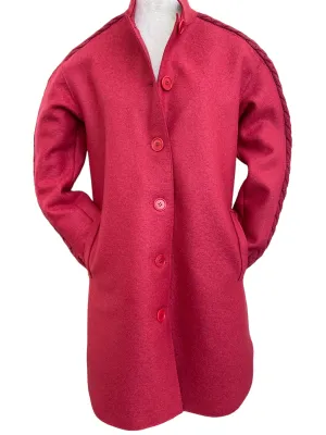 Rosso35 Boiled Wool Coat with Ribbed Knit Trim - Red