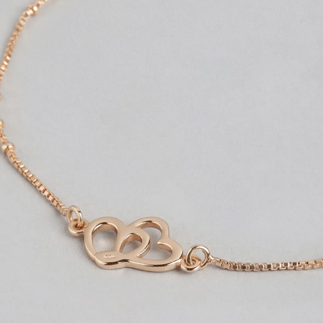 Rosy Romance Rose Gold-Plated 925 Sterling Silver Bracelet with Dual Hearts