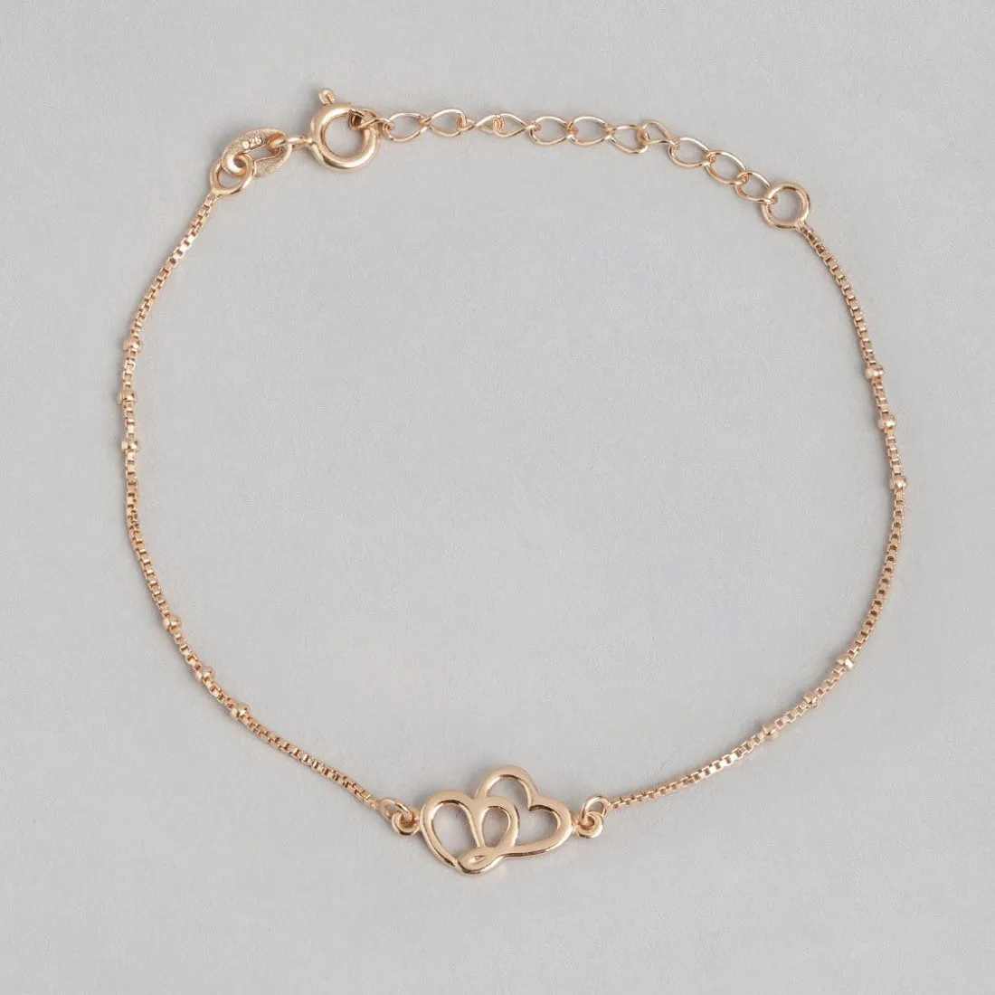 Rosy Romance Rose Gold-Plated 925 Sterling Silver Bracelet with Dual Hearts