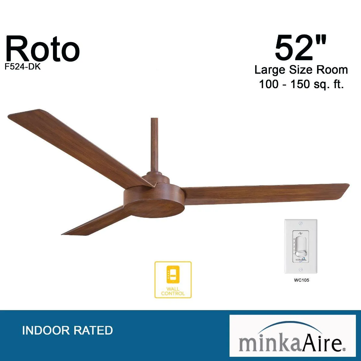 Roto 52" Koa Ceiling Fan with Wall Control