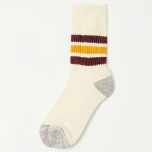 RoToTo Coarse Ribbed Oldschool Crew Sock - Bordeaux/Yellow