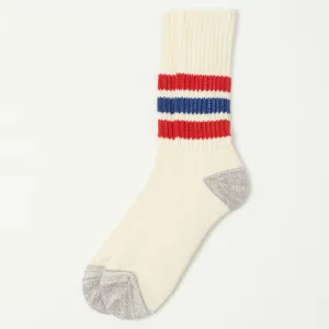 RoToTo Coarse Ribbed Oldschool Crew Sock - Chili Red/Blue