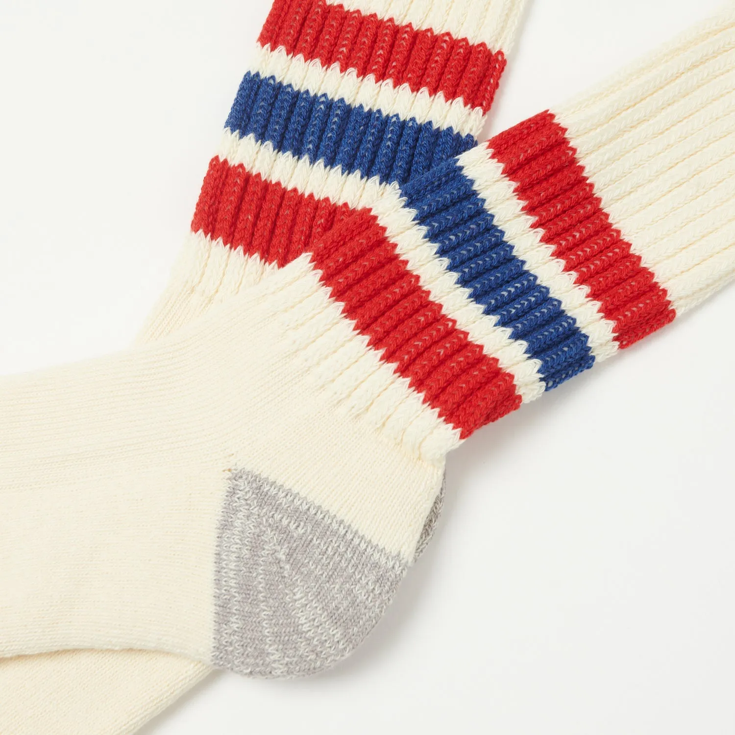 RoToTo Coarse Ribbed Oldschool Crew Sock - Chili Red/Blue