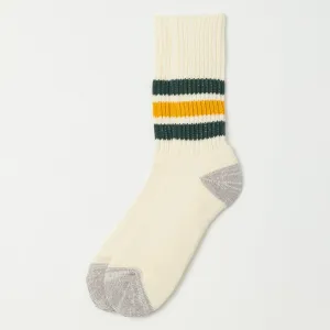 RoToTo Coarse Ribbed Oldschool Crew Sock - Dark Green/Yellow