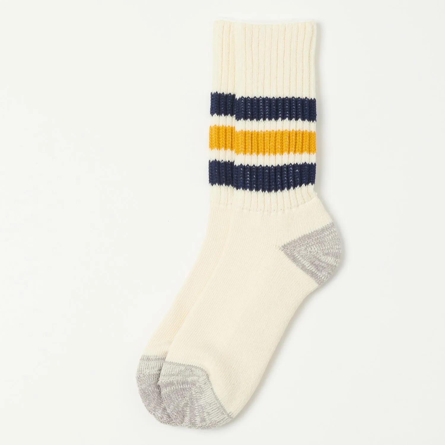 RoToTo Coarse Ribbed Oldschool Crew Sock - Navy/Yellow