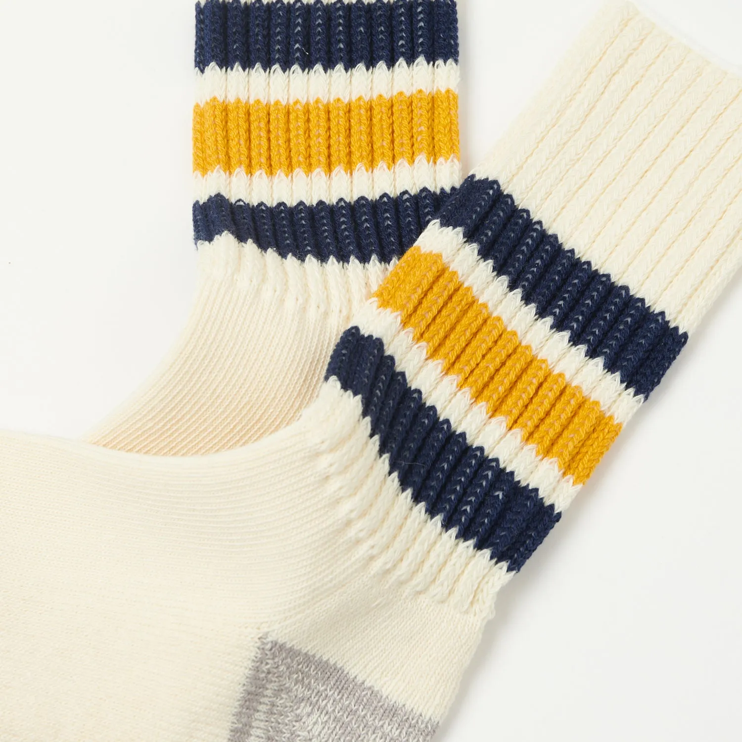 RoToTo Coarse Ribbed Oldschool Crew Sock - Navy/Yellow