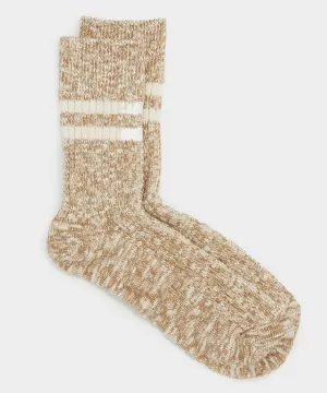 RoToTo Two Stripe Cotton Slub Sock in Coffee Bean