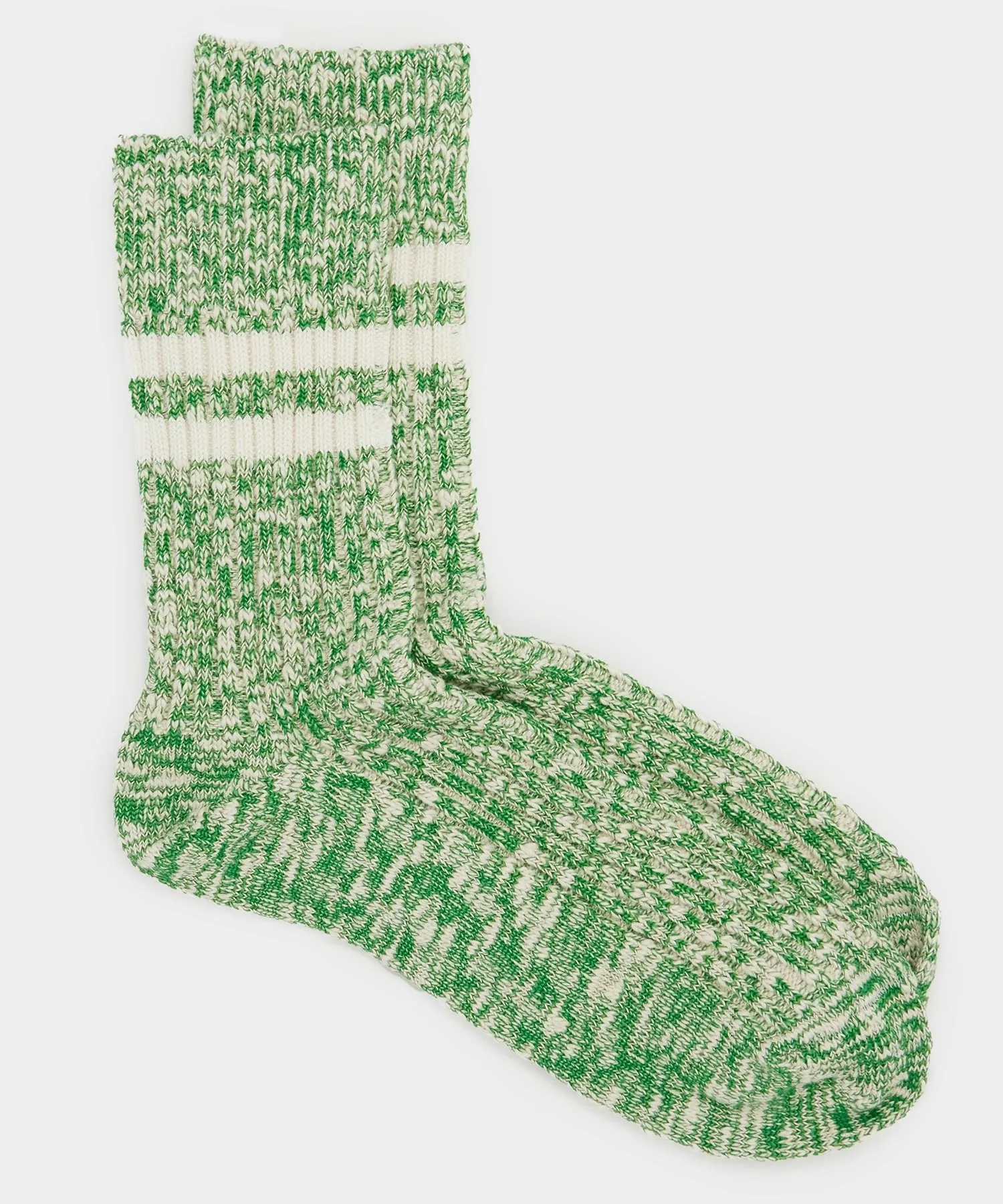 RoToTo Two Stripe Cotton Slub Sock in Green