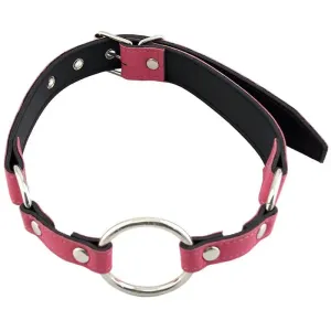 Rouge Garments Leather Pink o Ring Gag with Adjustable Buckle Straps