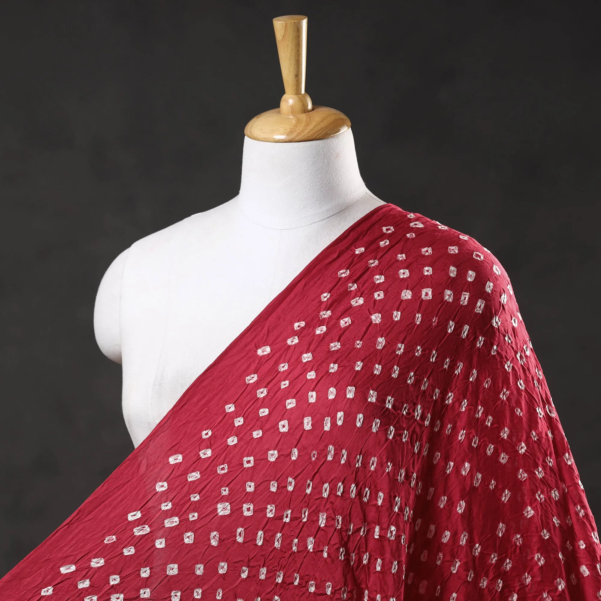 Rouge Pink With White Bootis Kutch Bandhani Tie-Dye Modal Silk Fabric