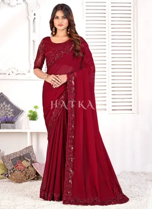 Rouge Red Sequence Embroidered Wedding Saree