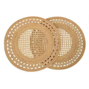 Round 15 in. Rattan Decorative Placemats (Set of 2 pc) with Braided Edge, Natural Color