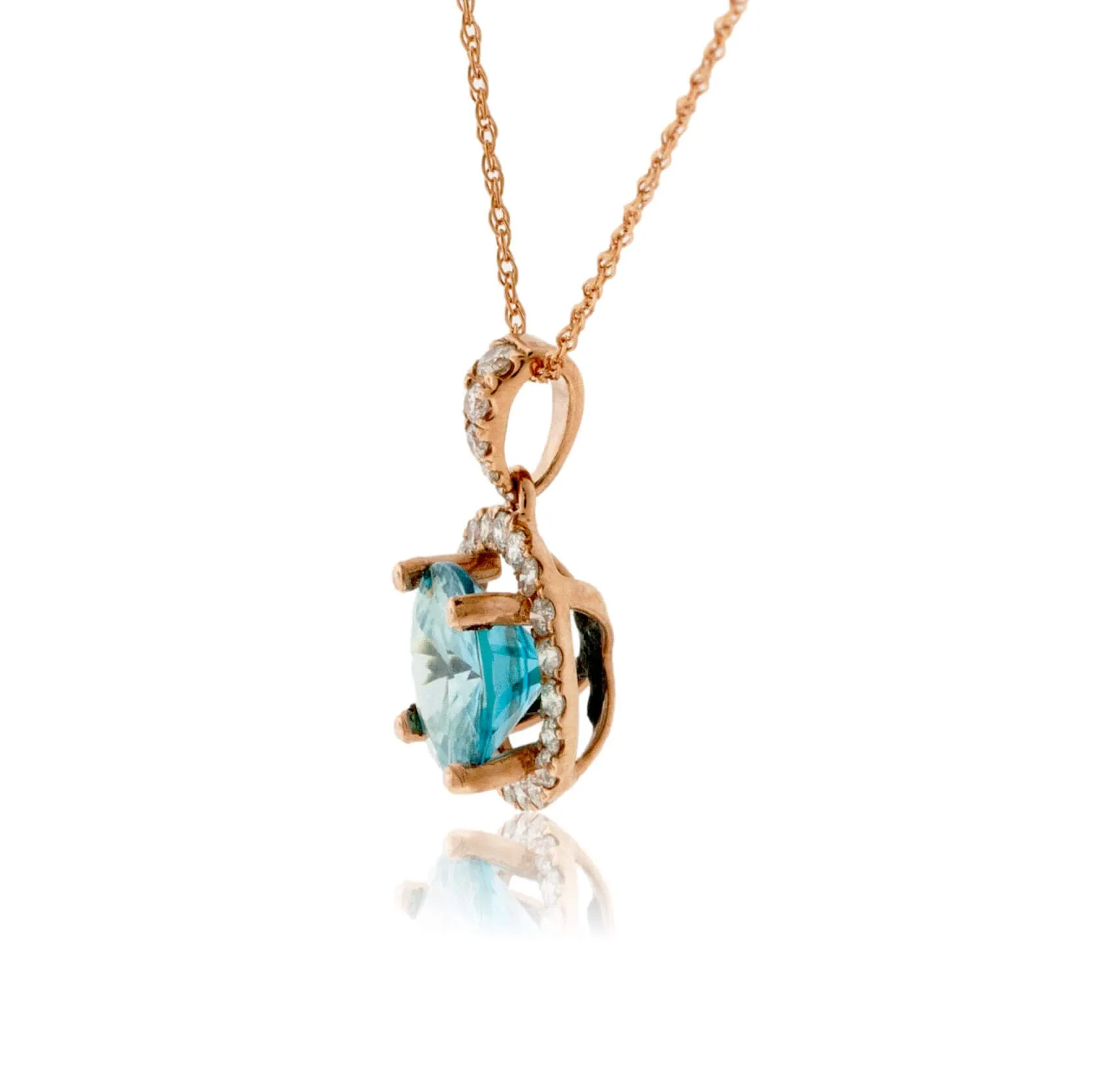 Round Blue Zircon with Diamond Halo Pendant