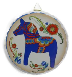 Round Ceramic Plaque Blue Dala Horse