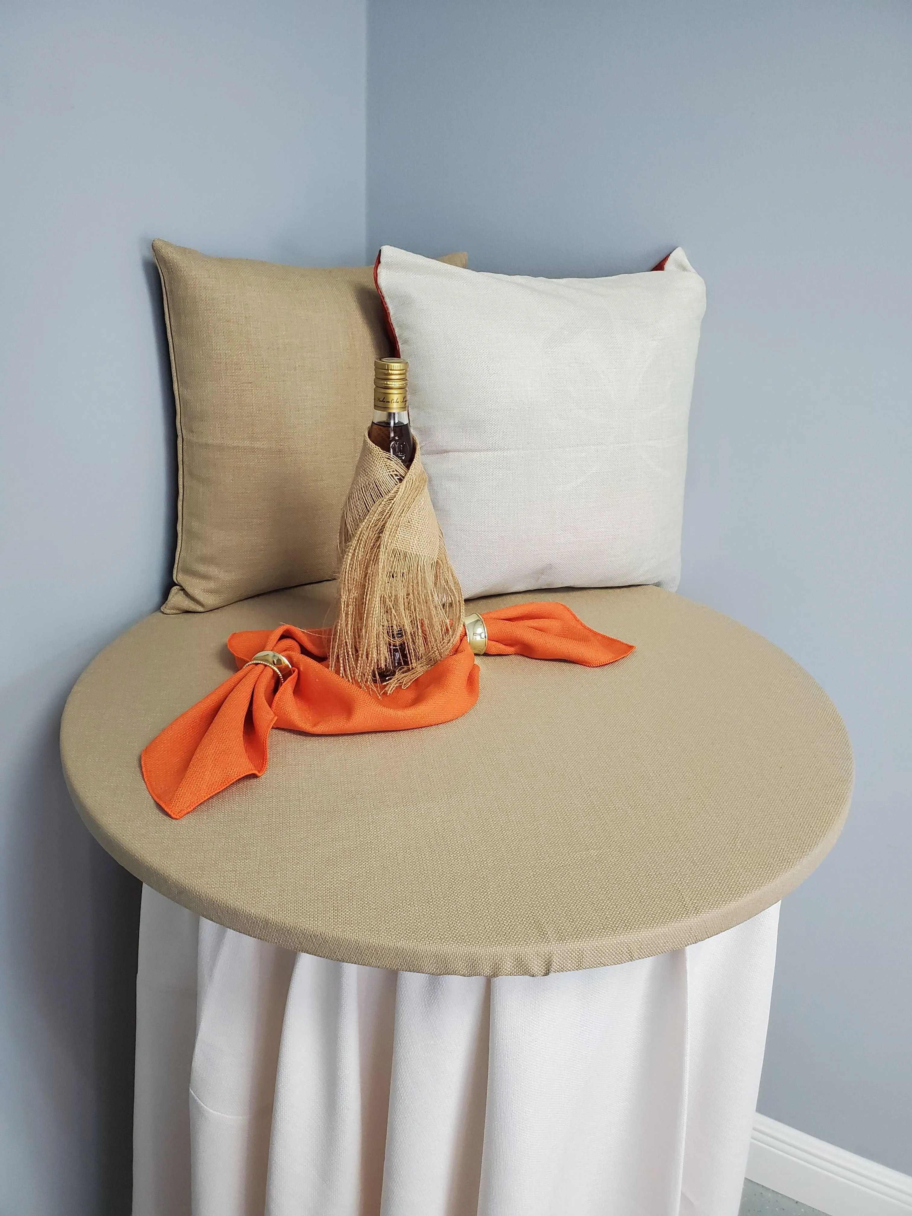 Round Faux Burlap Topper With Elastic