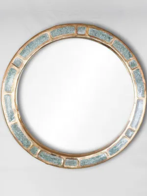 Round mid-century mirror w/ blue/gray tiles - Mithe Espelt (1924-2021) 11"