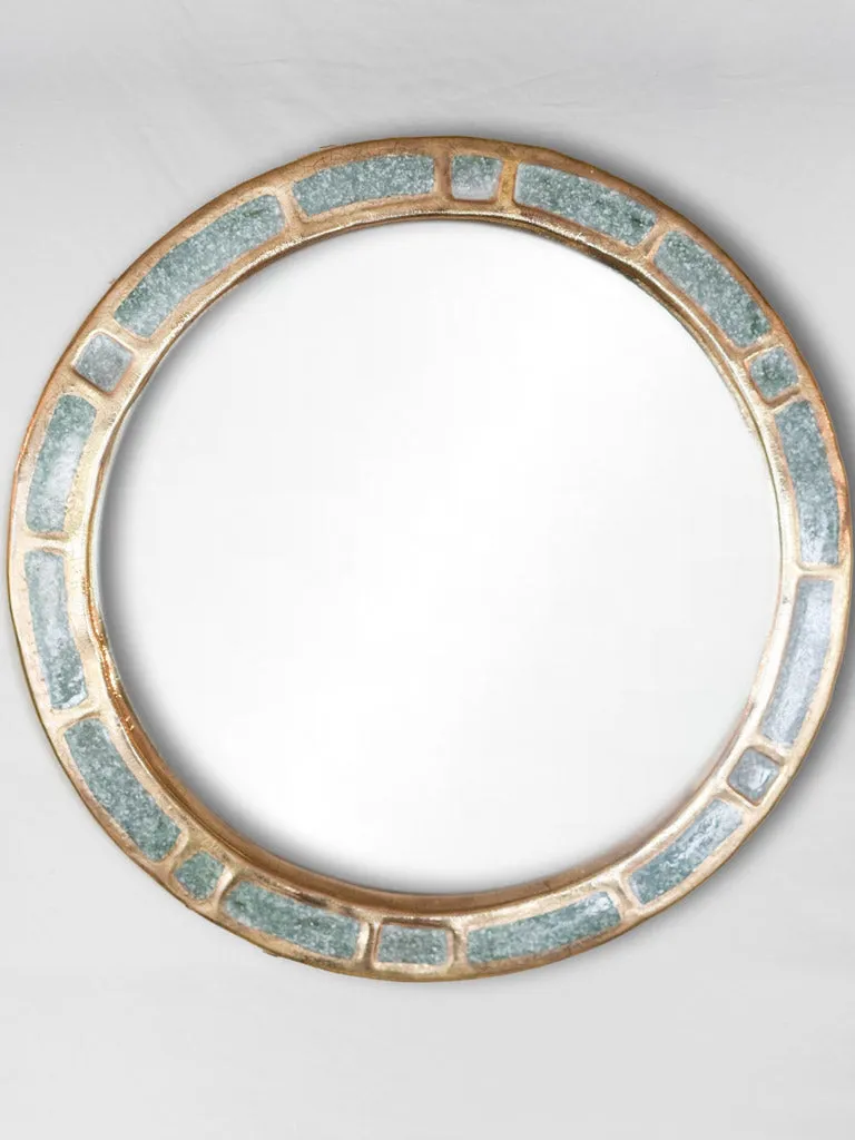 Round mid-century mirror w/ blue/gray tiles - Mithe Espelt (1924-2021) 11"