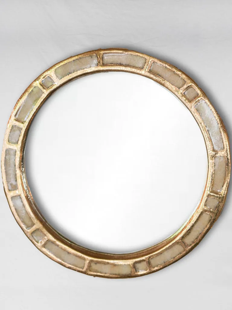 Round mid-century mirror w/ gray & gold frame - Mithe Espelt (1924-2021) - 11"