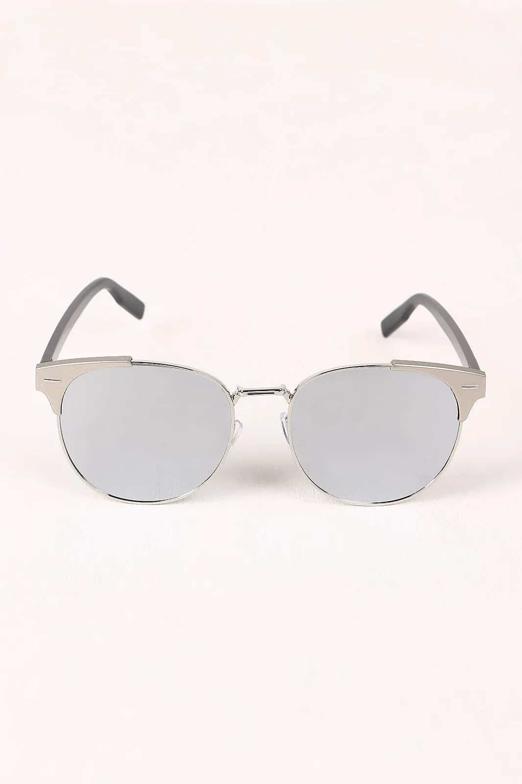 Round Mirrored Lens Cat Eye Clubmaster Sunglasses