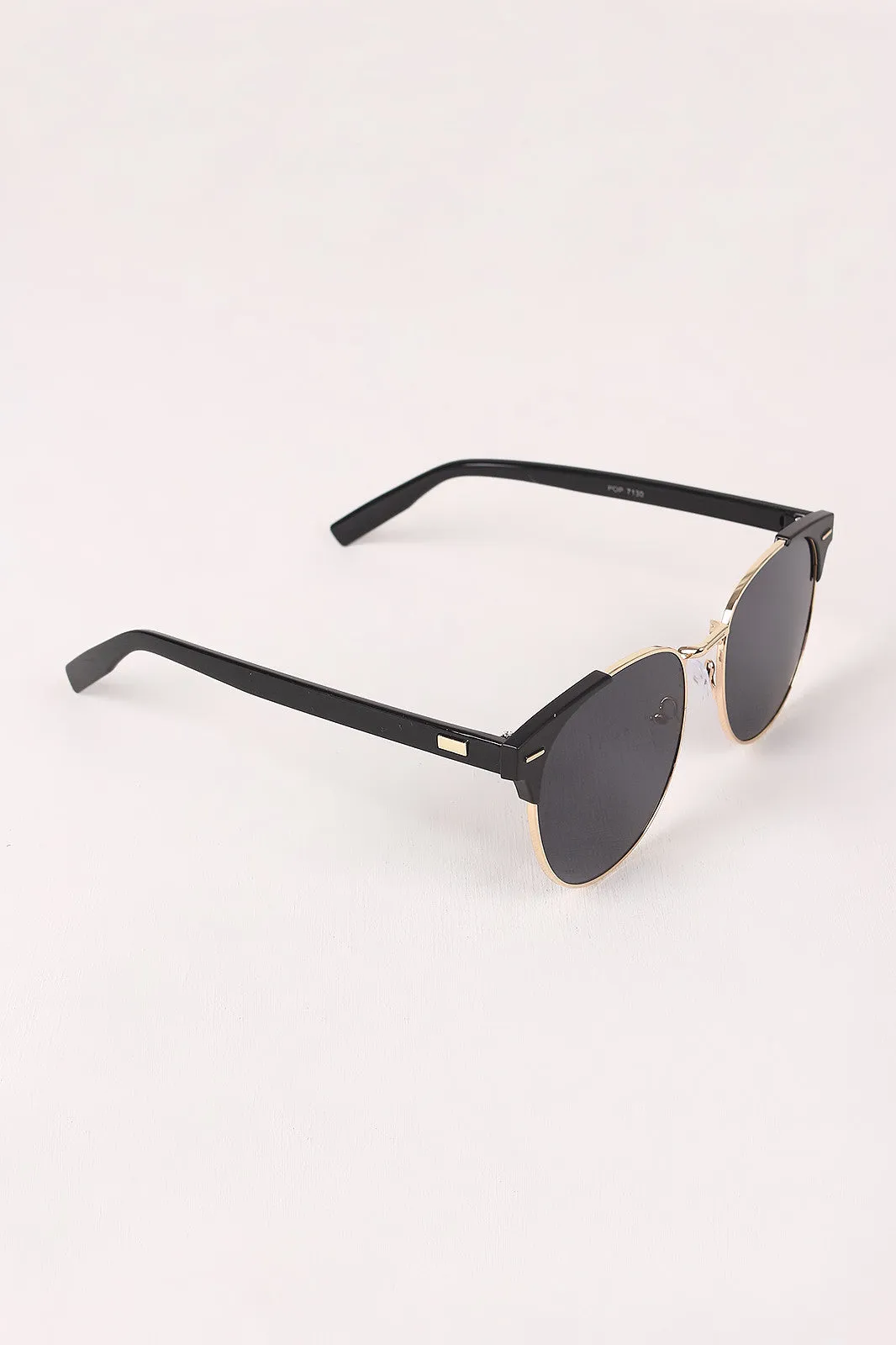 Round Mirrored Lens Cat Eye Clubmaster Sunglasses