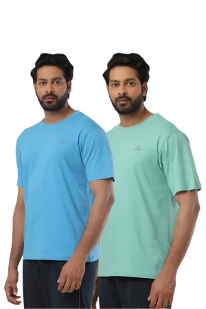 Round Neck - Blue and Light Green Solid T-Shirt Pack Of 2 Combo For Men | Ariser