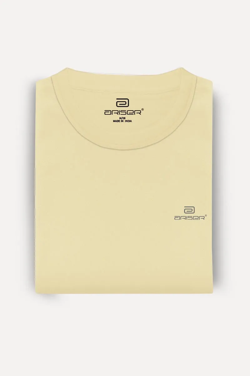 Round Neck - Coral Peach Solid T-Shirt For Men | Ariser