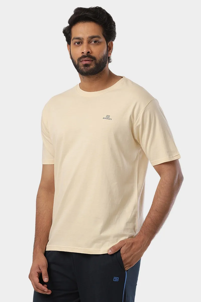 Round Neck - Coral Peach Solid T-Shirt For Men | Ariser