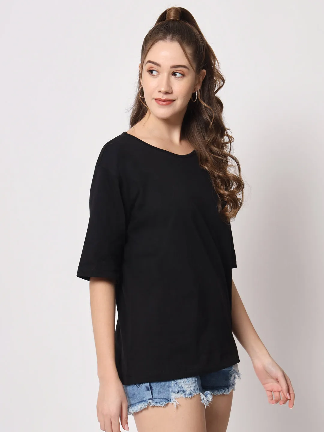 Round Neck Drop Shoulder Cotton T-shirt