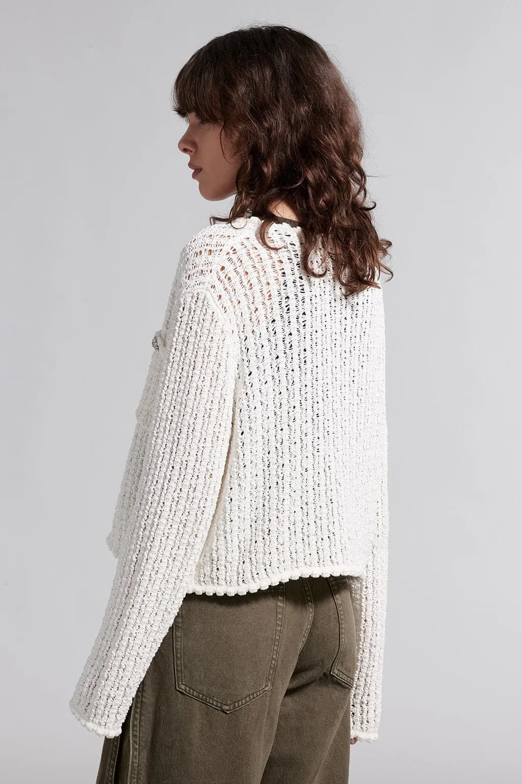 Round Neck Hollow Cropped Woolen Jacket