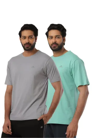 Round Neck - Iron Gray and Light Green Solid T-Shirt Pack Of 2 Combo For Men | Ariser