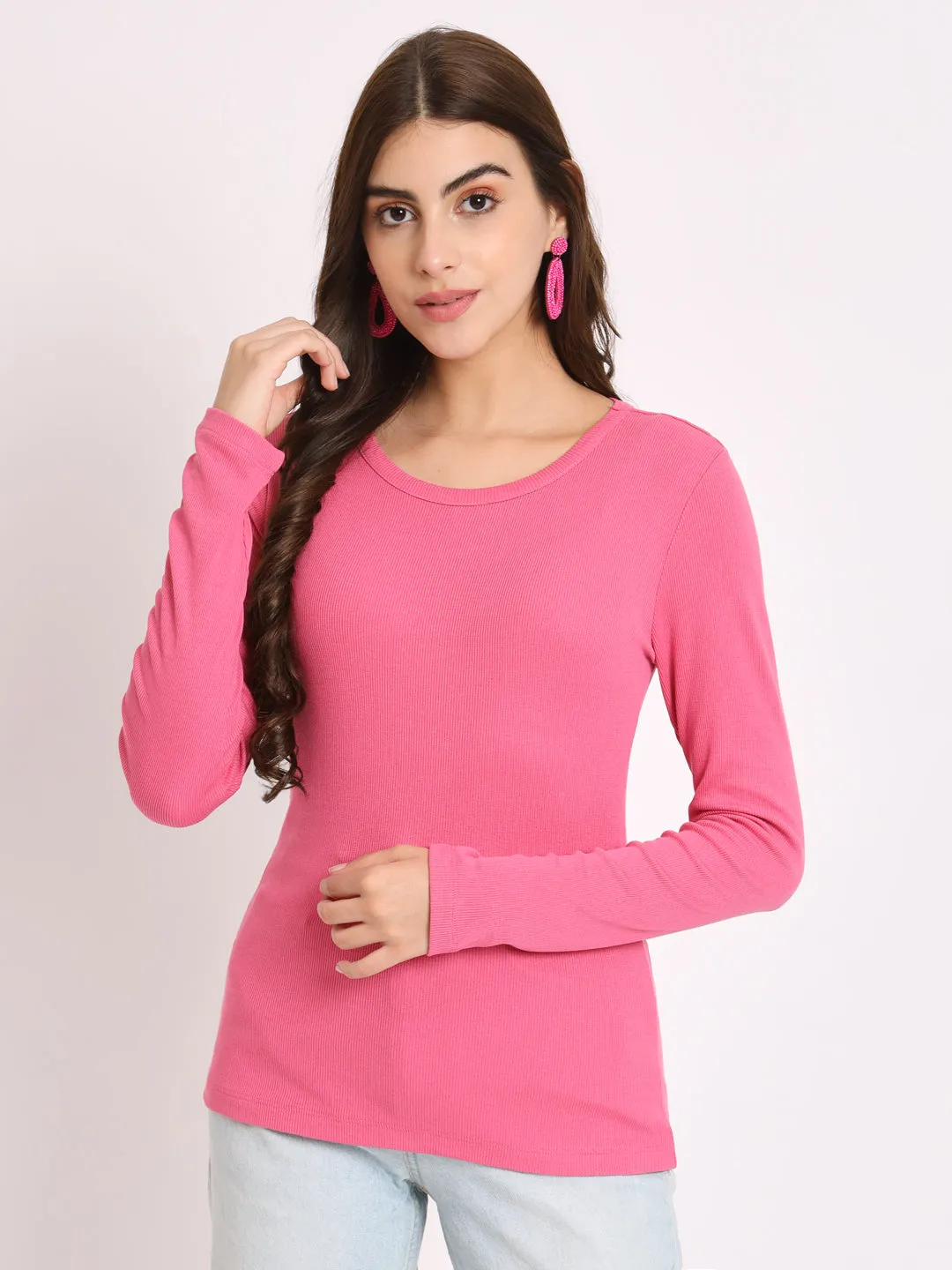 Round Neck Long Sleeves Fitted Top