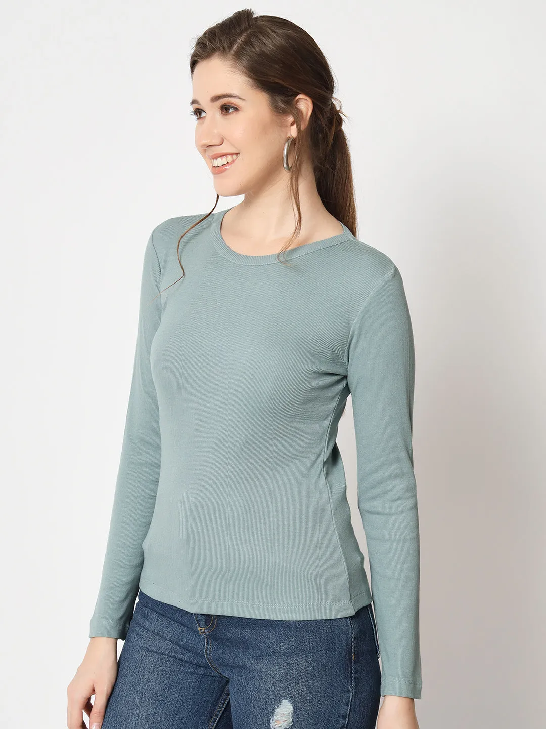 Round Neck Long Sleeves Liva Top