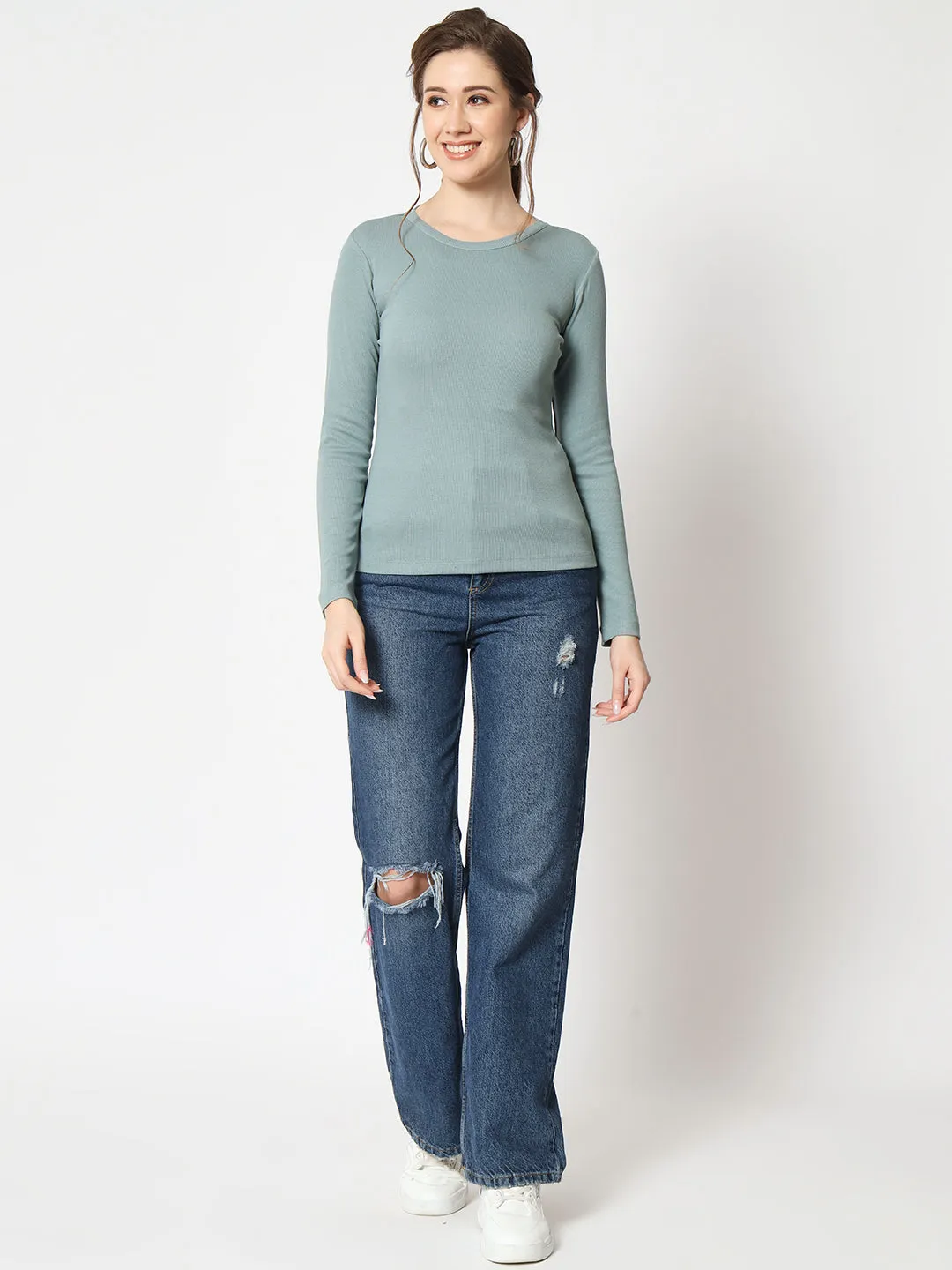 Round Neck Long Sleeves Liva Top