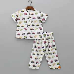 Round Neck Multicolour Vehicles-Printed Sleepwear